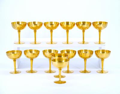 English Sheffield Gilt Champagne coupe Wine Goblets Service 14 People