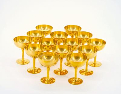 English Sheffield Gilt Champagne coupe Wine Goblets Service 14 People