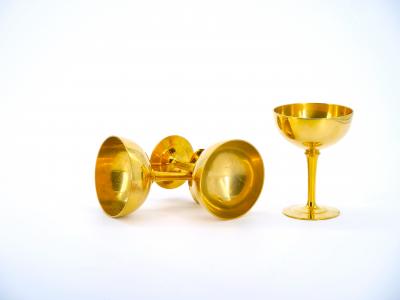 English Sheffield Gilt Champagne coupe Wine Goblets Service 14 People