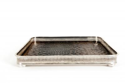 English Sheffield Plated Crocodile Interior Barware Gallery Tray 