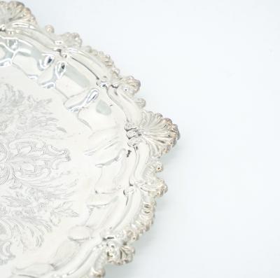 English Sheffield Silver Plate Engraved Interior Round Serving Tray