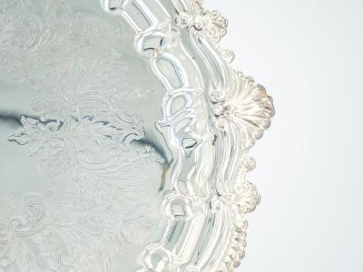 English Sheffield Silver Plate Engraved Interior Round Serving Tray