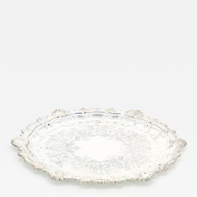 English Sheffield Silver Plate Engraved Interior Round Serving Tray