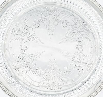 English Sheffield Silver Plate Round Shape Engraved Serving Tray