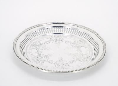 English Sheffield Silver Plate Round Shape Engraved Serving Tray