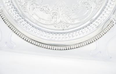 English Sheffield Silver Plate Round Shape Engraved Serving Tray