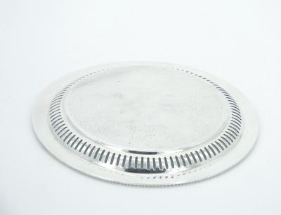 English Sheffield Silver Plate Round Shape Engraved Serving Tray