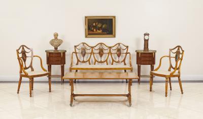 English Sheraton Satinwood 3 Piece Living Room Set