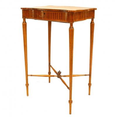 English Sheraton Satinwood and Mahogany Sewing Table