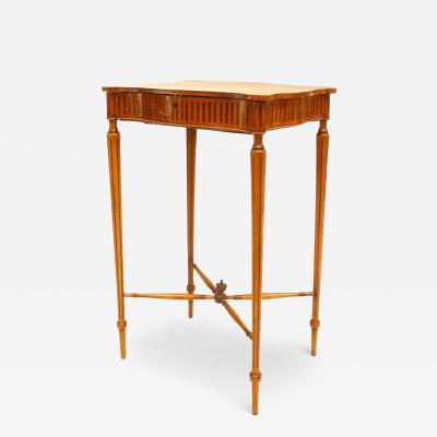 English Sheraton Satinwood and Mahogany Sewing Table