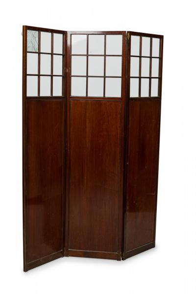 English Sheraton style Mahogany and Glass 3 Panel Screen
