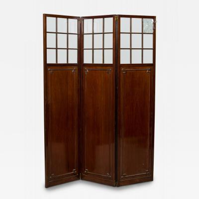 English Sheraton style Mahogany and Glass 3 Panel Screen