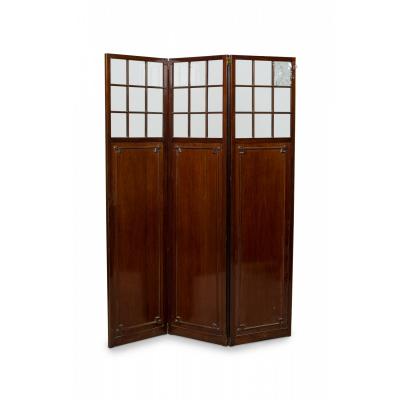 English Sheraton style Mahogany and Glass 3 Panel Screen