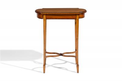 English Sheraton style satinwood rectangular end table with stretcher