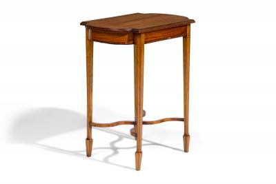 English Sheraton style satinwood rectangular end table with stretcher