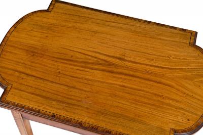 English Sheraton style satinwood rectangular end table with stretcher