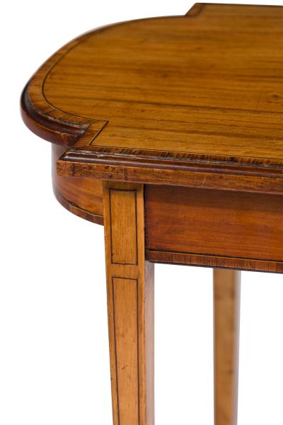 English Sheraton style satinwood rectangular end table with stretcher