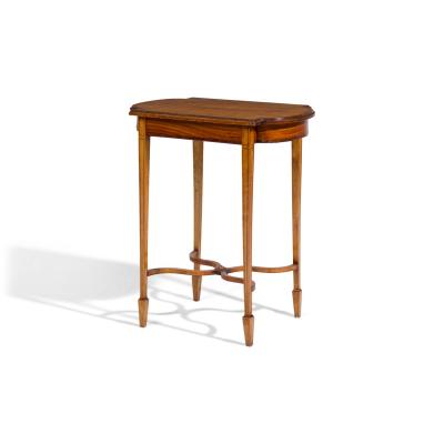 English Sheraton style satinwood rectangular end table with stretcher
