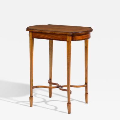 English Sheraton style satinwood rectangular end table with stretcher