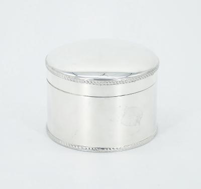 English Silver Plate Art Deco Style Round Shape Covered Cigarette Box