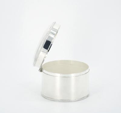 English Silver Plate Art Deco Style Round Shape Covered Cigarette Box