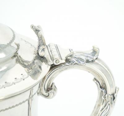 English Silver Plate Engraved Exterior Queen Anne Tankard