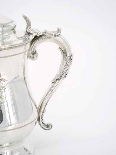 English Silver Plate Engraved Exterior Queen Anne Tankard