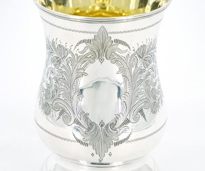 English Silver Plate Engraved Exterior Queen Anne Tankard