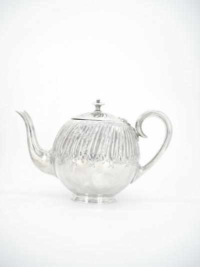 English Silver Plate Exterior Engraved Decorations Four Piece Tea Coffee Set