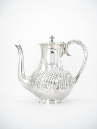 English Silver Plate Exterior Engraved Decorations Four Piece Tea Coffee Set