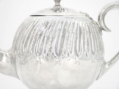 English Silver Plate Exterior Engraved Decorations Four Piece Tea Coffee Set