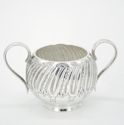 English Silver Plate Exterior Engraved Decorations Four Piece Tea Coffee Set