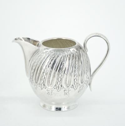 English Silver Plate Exterior Engraved Decorations Four Piece Tea Coffee Set