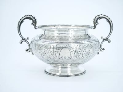 English Silver Plate Four Piece Tea Coffee Service Exterior Engraved Details