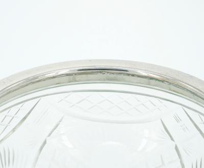 English Silver Plate Framed Top Cut Glass Footed Serving Bowl