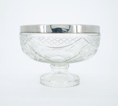 English Silver Plate Framed Top Cut Glass Footed Serving Bowl
