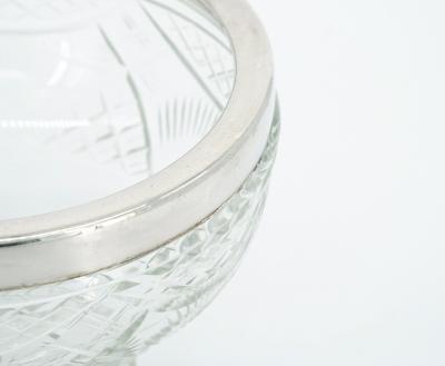 English Silver Plate Framed Top Cut Glass Footed Serving Bowl