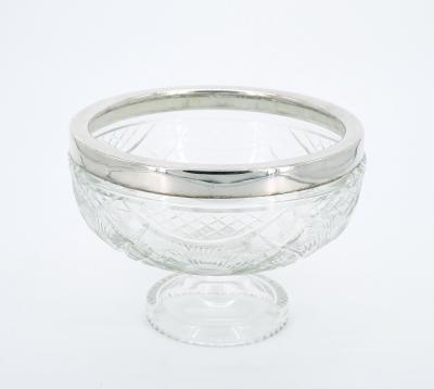 English Silver Plate Framed Top Cut Glass Footed Serving Bowl