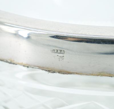 English Silver Plate Framed Top Cut Glass Footed Serving Bowl