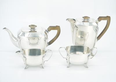 English Silver Plated Bone Handle Four Piece Tea Coffee Service Tray