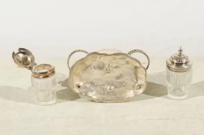 English Silver Plated Cruet Set of Young Boy Leaping in the Air circa 1873