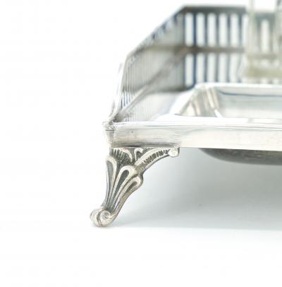 English Silver Plated Gallery Top Footed Holding Base Cut Glass Inkwell
