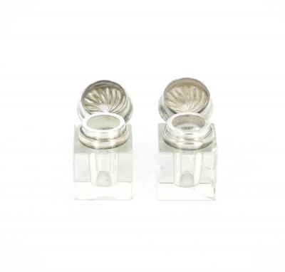 English Silver Plated Gallery Top Footed Holding Base Cut Glass Inkwell
