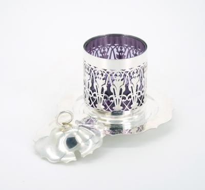 English Silver Plated Holding Base Purple Glass Insert Tableware Covered Jar