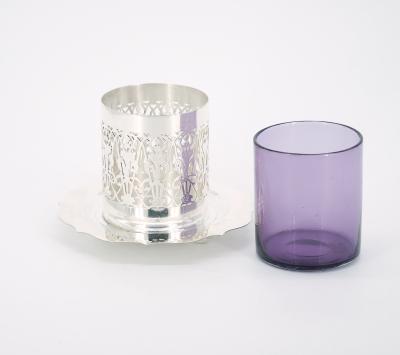 English Silver Plated Holding Base Purple Glass Insert Tableware Covered Jar