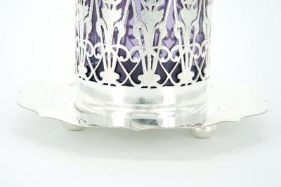 English Silver Plated Holding Base Purple Glass Insert Tableware Covered Jar