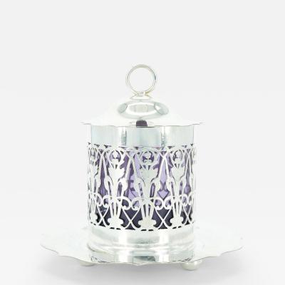 English Silver Plated Holding Base Purple Glass Insert Tableware Covered Jar