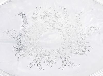 English Silver Plated Oval Shape Hand Decorated Interior Serving Tray
