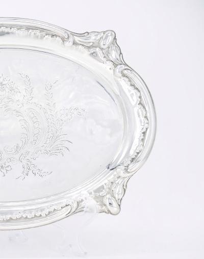 English Silver Plated Oval Shape Hand Decorated Interior Serving Tray