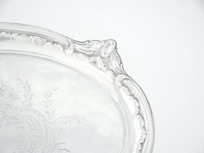 English Silver Plated Oval Shape Hand Decorated Interior Serving Tray